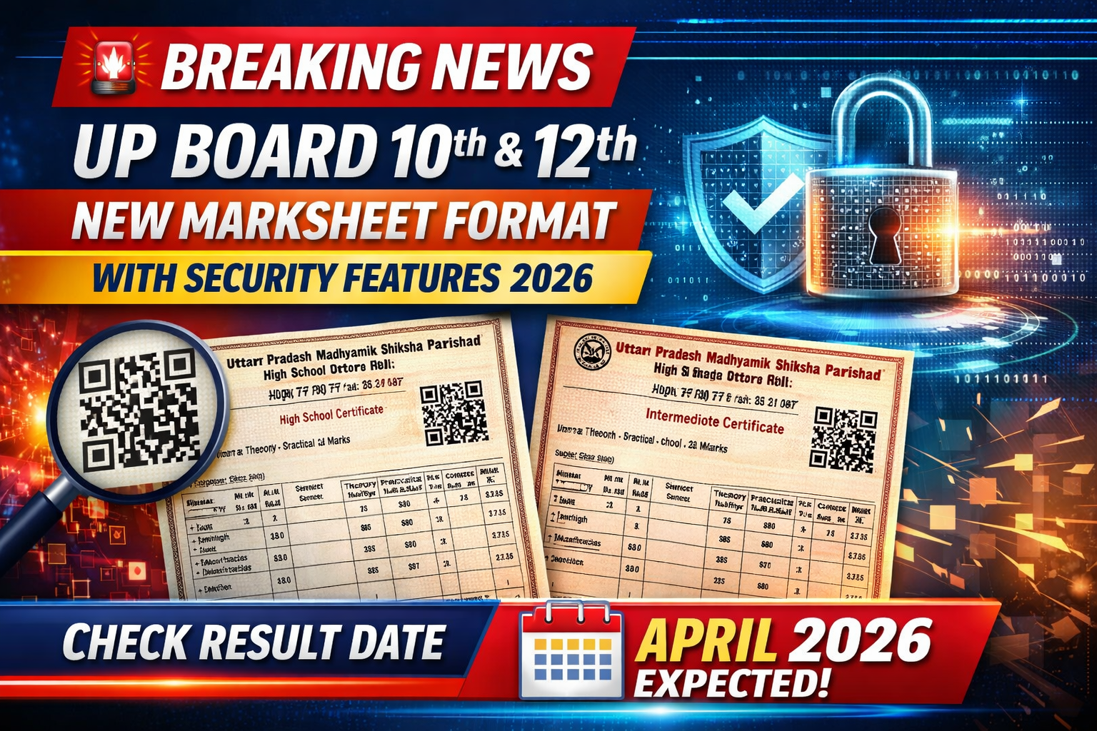 UP Board 10th & 12th New Marksheet Format with Security Features 2026