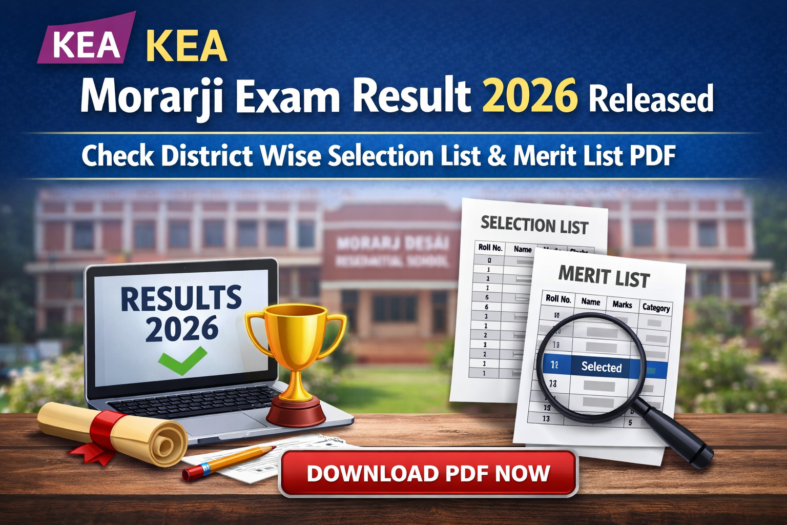KEA Morarji Exam Result 2026 Released – Check District Wise Selection List & Merit List PDF